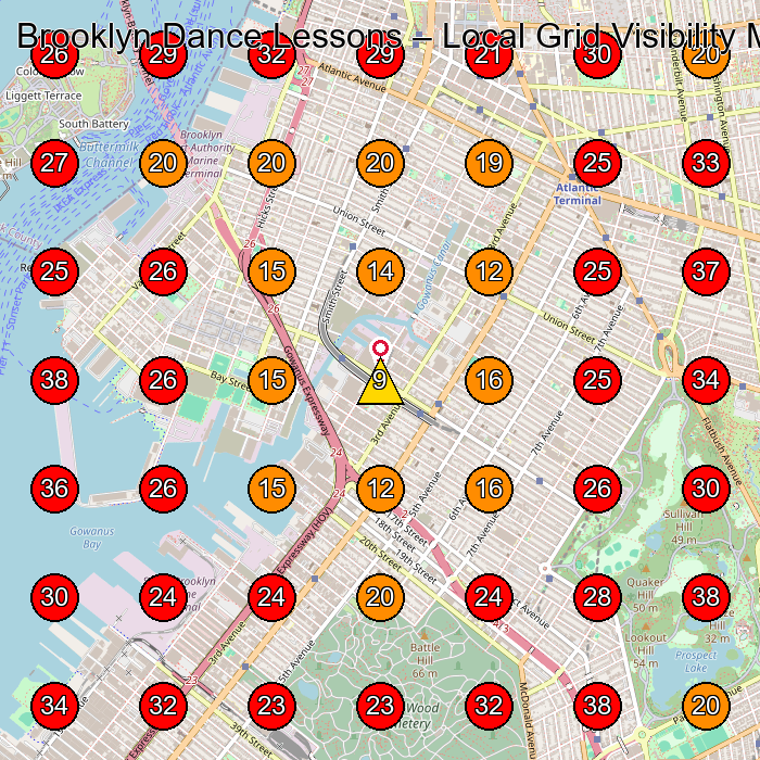 Brooklyn Dance Lessons GeoGrid visibility map for Dance School in Brooklyn